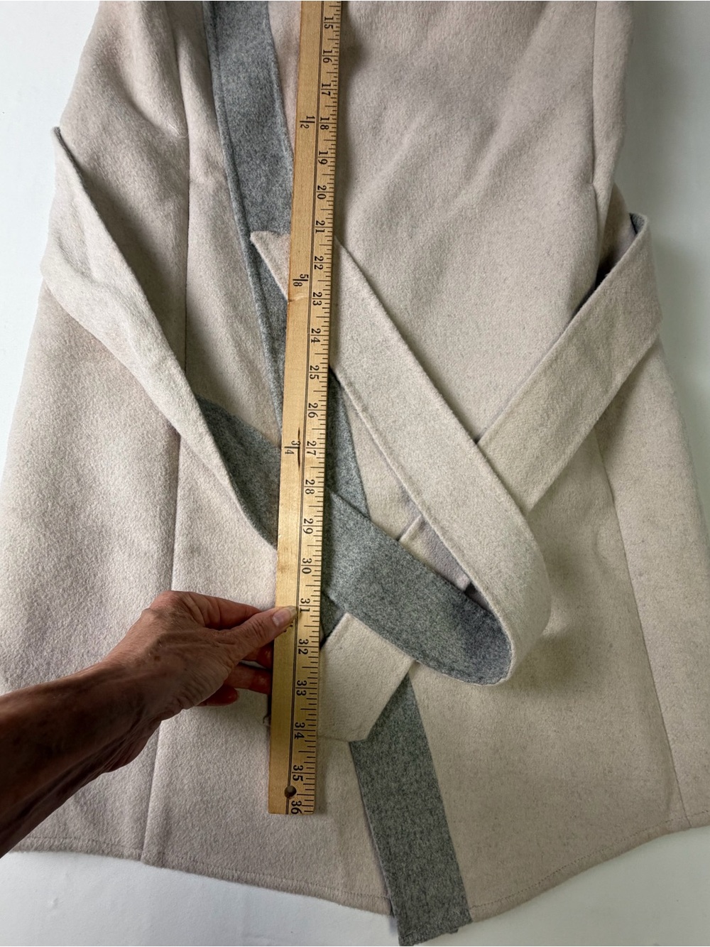 Lucky Brand Light Gray and Cream Wrap Tie Coat - Classic Style XS - Picture 13 of 16